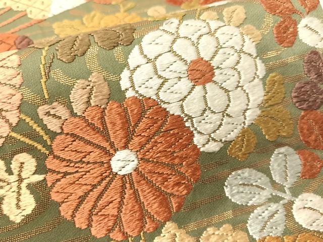 平和屋着物●西陣　河合美術織物謹製　六通柄袋帯　唐織　流水扇面花文　金糸　正絹　逸品　CABG1909vp