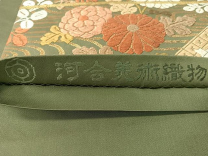 平和屋着物●西陣　河合美術織物謹製　六通柄袋帯　唐織　流水扇面花文　金糸　正絹　逸品　CABG1909vp