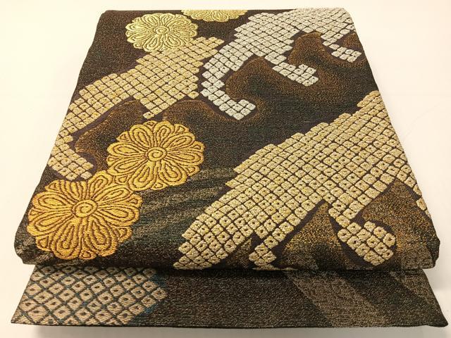 平和屋着物●創業280年　誉田屋源兵衛　両面　六通柄袋帯　立波花文　純金　正絹　逸品　CABG1910vp