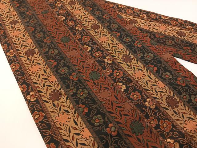平和屋着物●全通柄　九寸名古屋帯　草花間道　正絹　逸品　CABG1920vp