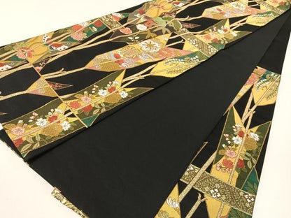 平和屋着物●六通柄袋帯　唐織　華蝶典麗文　黒地　金糸　正絹　逸品　CABG1922vp