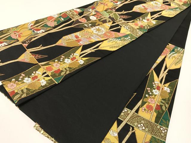 平和屋着物●六通柄袋帯　唐織　華蝶典麗文　黒地　金糸　正絹　逸品　CABG1922vp