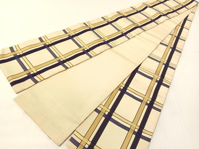 平和屋着物●本場筑前博多織　半幅帯　吉野間道　証紙付き　正絹　逸品　CABG1928vp