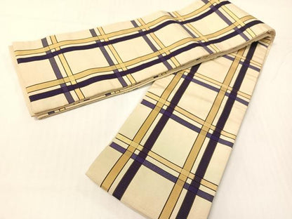 平和屋着物●本場筑前博多織　半幅帯　吉野間道　証紙付き　正絹　逸品　CABG1928vp