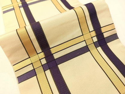 平和屋着物●本場筑前博多織　半幅帯　吉野間道　証紙付き　正絹　逸品　CABG1928vp