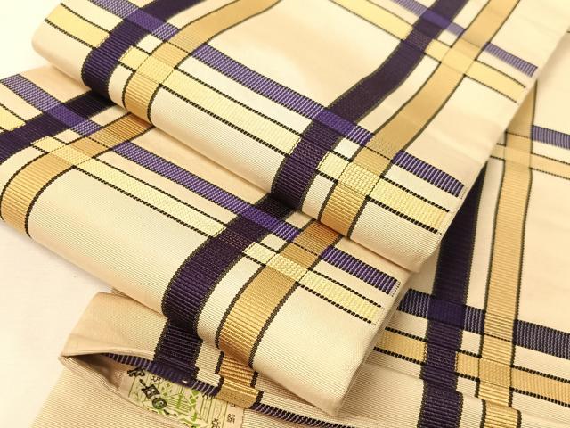 平和屋着物●本場筑前博多織　半幅帯　吉野間道　証紙付き　正絹　逸品　CABG1928vp