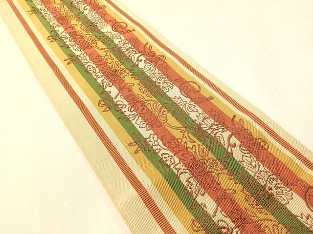 平和屋着物●本場筑前博多織　半幅帯　更紗間道　正絹　逸品　CABG1930vp