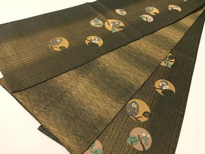 平和屋着物●両面　六通柄袋帯　フクロウ　金糸　正絹　逸品　CABG1931vp