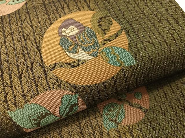 平和屋着物●両面　六通柄袋帯　フクロウ　金糸　正絹　逸品　CABG1931vp