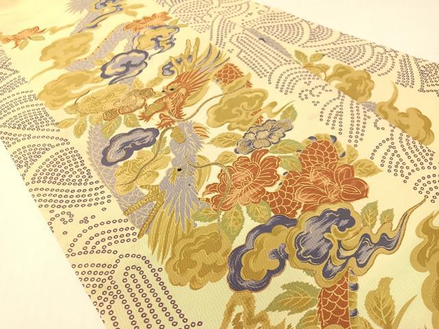 平和屋着物●アンティーク　大正ロマン　九寸名古屋帯　駒刺繍　雲龍　金糸　正絹　逸品　CABG1938vp
