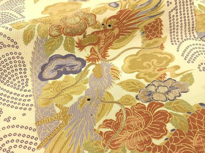 平和屋着物●アンティーク　大正ロマン　九寸名古屋帯　駒刺繍　雲龍　金糸　正絹　逸品　CABG1938vp