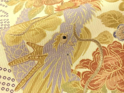 平和屋着物●アンティーク　大正ロマン　九寸名古屋帯　駒刺繍　雲龍　金糸　正絹　逸品　CABG1938vp