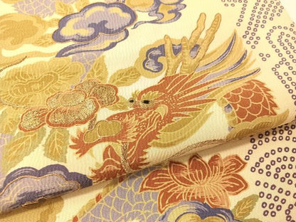 平和屋着物●アンティーク　大正ロマン　九寸名古屋帯　駒刺繍　雲龍　金糸　正絹　逸品　CABG1938vp