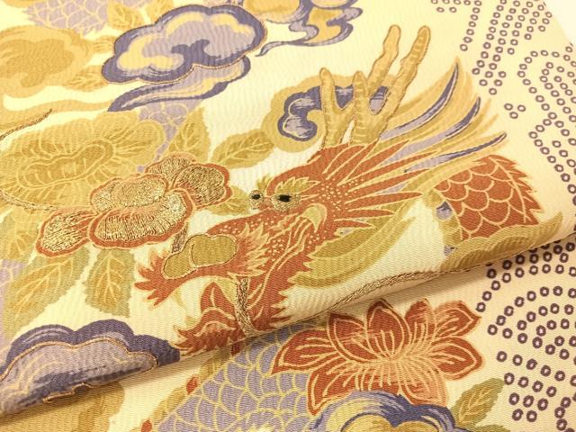 平和屋着物●アンティーク　大正ロマン　九寸名古屋帯　駒刺繍　雲龍　金糸　正絹　逸品　CABG1938vp