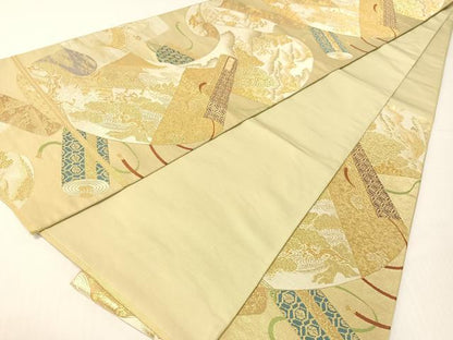 平和屋着物●西陣　川島織物　六通柄　本袋帯　風景絵巻文　金糸　正絹　逸品　CABG1942vp
