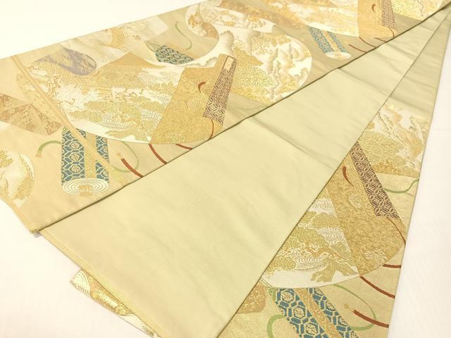 平和屋着物●西陣　川島織物　六通柄　本袋帯　風景絵巻文　金糸　正絹　逸品　CABG1942vp