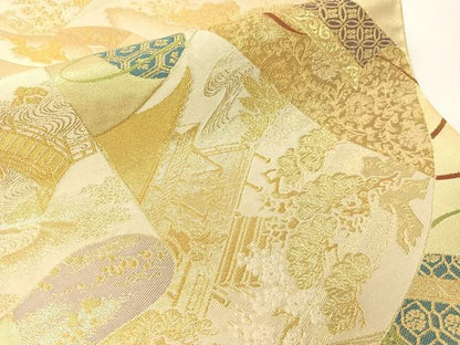 平和屋着物●西陣　川島織物　六通柄　本袋帯　風景絵巻文　金糸　正絹　逸品　CABG1942vp