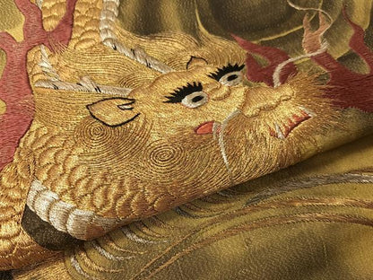 平和屋着物●アンティーク　大正ロマン　総手刺繍　九寸名古屋帯　手描き　雲龍　金銀糸　正絹　逸品　CABG1947vp