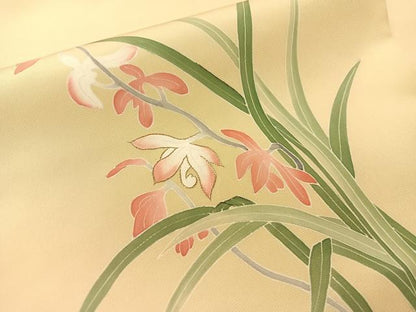 平和屋着物●塩瀬　九寸名古屋帯　手描き　刺繍　草花文　金糸　正絹　逸品　CABG1948vp