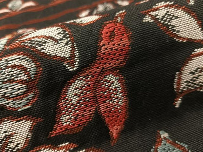 平和屋着物●八寸名古屋帯　紬地　花鳥文　黒地　銀糸　正絹　逸品　CABG1949vp