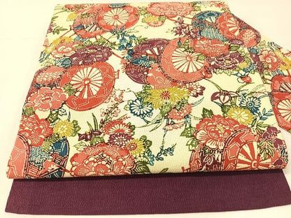 平和屋着物●全通柄　九寸名古屋帯　型染め　花車文　鬼しぼ縮緬　正絹　逸品　CABG1950vp