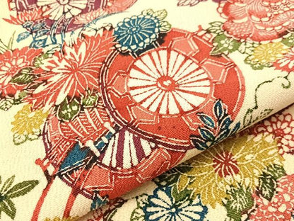 平和屋着物●全通柄　九寸名古屋帯　型染め　花車文　鬼しぼ縮緬　正絹　逸品　CABG1950vp