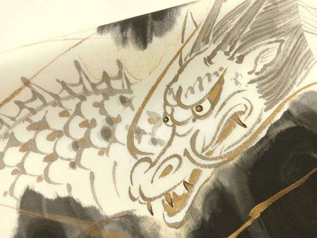 平和屋着物●塩瀬　九寸名古屋帯　作家物　手描き　雲龍　金彩　正絹　逸品　CABG1955vp