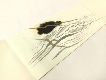 平和屋着物●塩瀬　九寸名古屋帯　作家物　手描き　雲龍　金彩　正絹　逸品　CABG1955vp