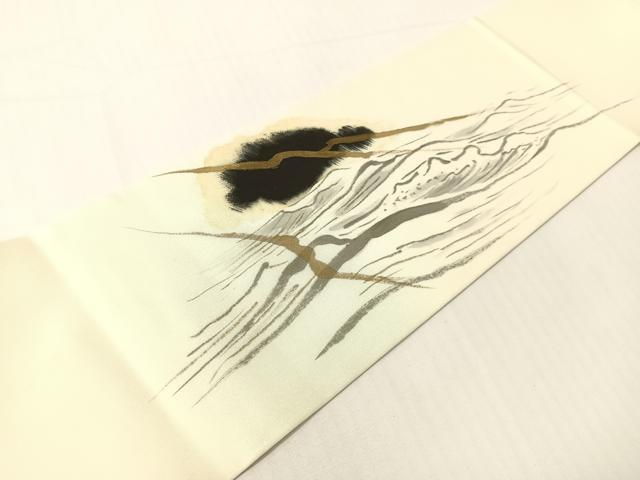 平和屋着物●塩瀬　九寸名古屋帯　作家物　手描き　雲龍　金彩　正絹　逸品　CABG1955vp