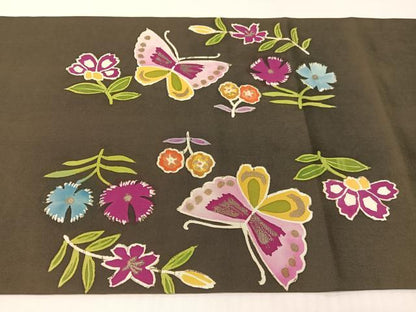 平和屋着物●塩瀬　九寸名古屋帯　ろうけつ染め　花蝶文　黒地　金彩　正絹　逸品　CABG1956vp