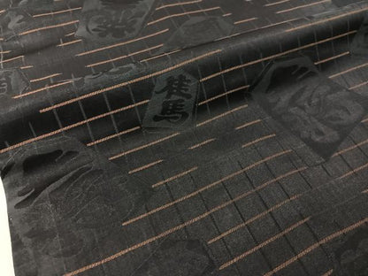 平和屋着物●アンティーク　大正ロマン　全通柄　九寸名古屋帯　将棋駒　黒地　正絹　逸品　CABG1957vp