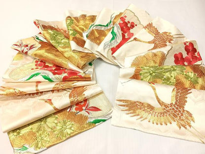 平和屋着物●アンティーク　大正ロマン　創作　総刺繍　全通柄袋帯　駒刺繍　飛鶴花松文　金銀糸　正絹　逸品　CABG1958vp