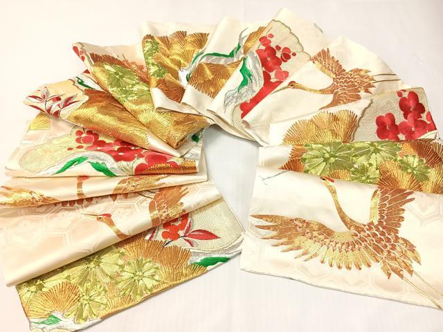平和屋着物●アンティーク　大正ロマン　創作　総刺繍　全通柄袋帯　駒刺繍　飛鶴花松文　金銀糸　正絹　逸品　CABG1958vp