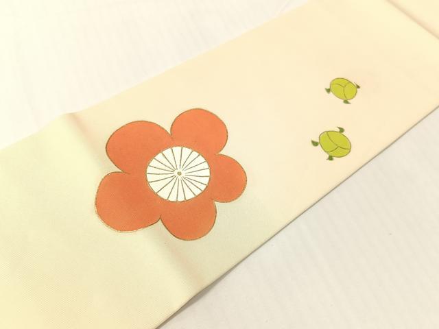 平和屋着物●銀座　志ま亀　塩瀬　つけ帯　雲取り梅文　金彩　たとう紙付き　正絹　逸品　CABG1959vp