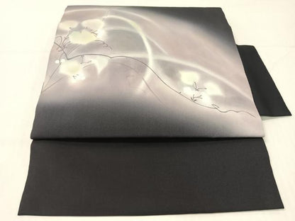 平和屋着物●塩瀬　つけ帯　手描き　草花文　正絹　逸品　未使用　CABG1962vp