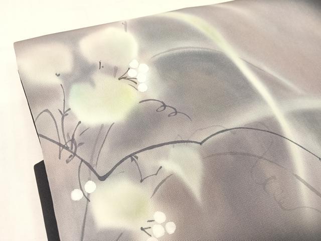平和屋着物●塩瀬　つけ帯　手描き　草花文　正絹　逸品　未使用　CABG1962vp