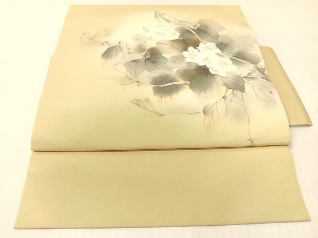 平和屋着物●塩瀬　つけ帯　手描き　蔦の葉花文　金彩　正絹　逸品　CABG1963vp