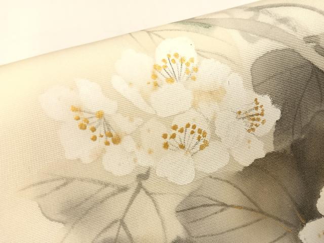 平和屋着物●塩瀬　つけ帯　手描き　蔦の葉花文　金彩　正絹　逸品　CABG1963vp