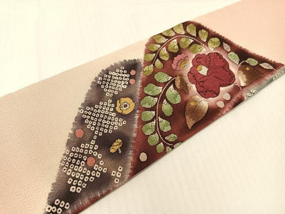 平和屋着物●つけ帯　手描き　絞り　辻が花　鬼しぼ縮緬　正絹　逸品　CABG1964vp