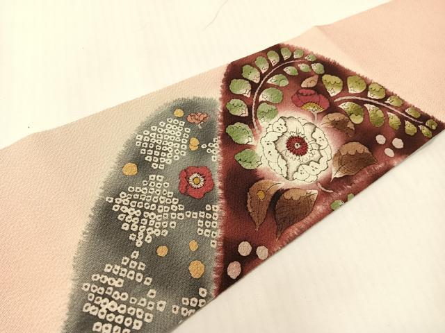 平和屋着物●つけ帯　手描き　絞り　辻が花　鬼しぼ縮緬　正絹　逸品　CABG1964vp