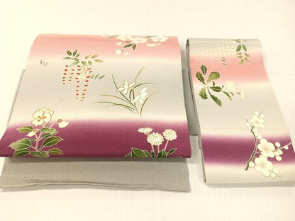 平和屋着物●つけ帯　駒刺繍　草花文　金彩　鬼しぼ縮緬　正絹　逸品　CABG1965vp