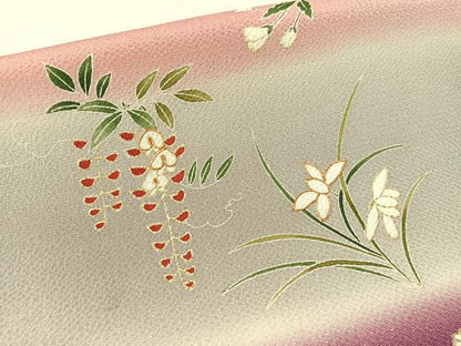 平和屋着物●つけ帯　駒刺繍　草花文　金彩　鬼しぼ縮緬　正絹　逸品　CABG1965vp