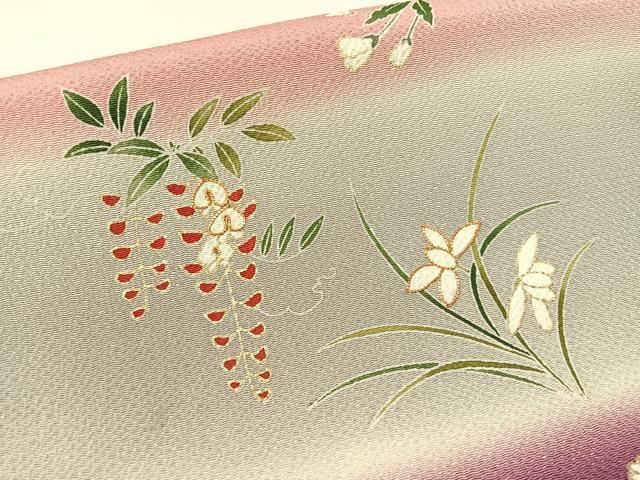 平和屋着物●つけ帯　駒刺繍　草花文　金彩　鬼しぼ縮緬　正絹　逸品　CABG1965vp