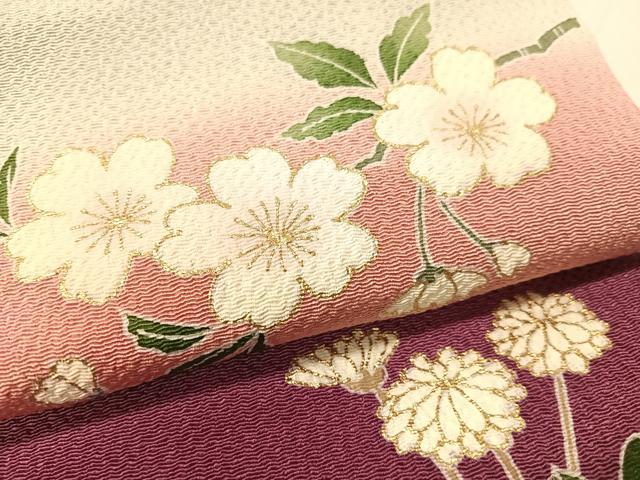 平和屋着物●つけ帯　駒刺繍　草花文　金彩　鬼しぼ縮緬　正絹　逸品　CABG1965vp