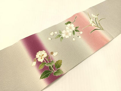 平和屋着物●つけ帯　駒刺繍　草花文　金彩　鬼しぼ縮緬　正絹　逸品　CABG1965vp