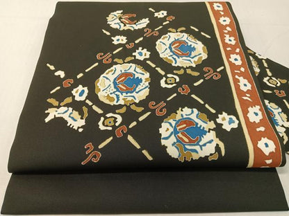 平和屋着物●塩瀬　九寸名古屋帯　吉祥花文　黒地　金彩　正絹　逸品　CABG1968vp