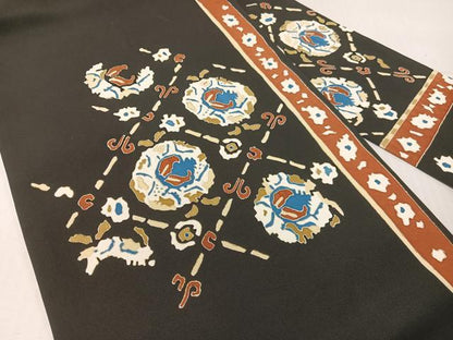 平和屋着物●塩瀬　九寸名古屋帯　吉祥花文　黒地　金彩　正絹　逸品　CABG1968vp