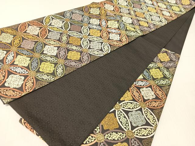 平和屋着物●六通柄袋帯　唐織　七宝花文　金糸　正絹　逸品　CABG1970vp