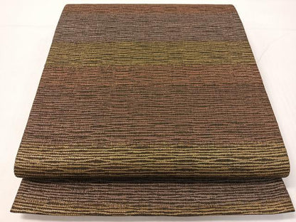 平和屋着物●六通柄袋帯　本泥染　横段文　金通し地　正絹　逸品　CABG1973vp