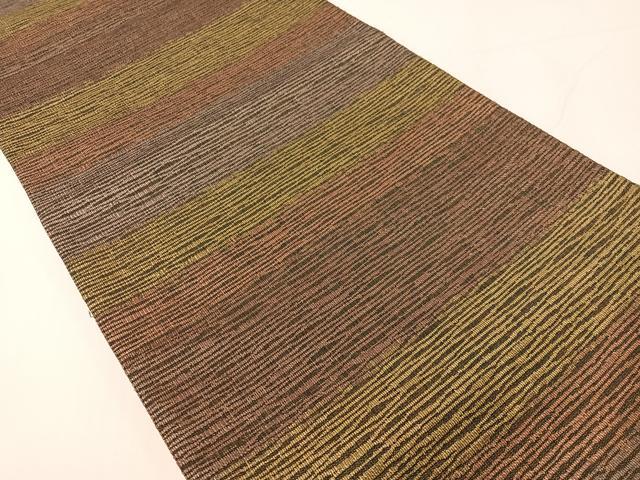 平和屋着物●六通柄袋帯　本泥染　横段文　金通し地　正絹　逸品　CABG1973vp